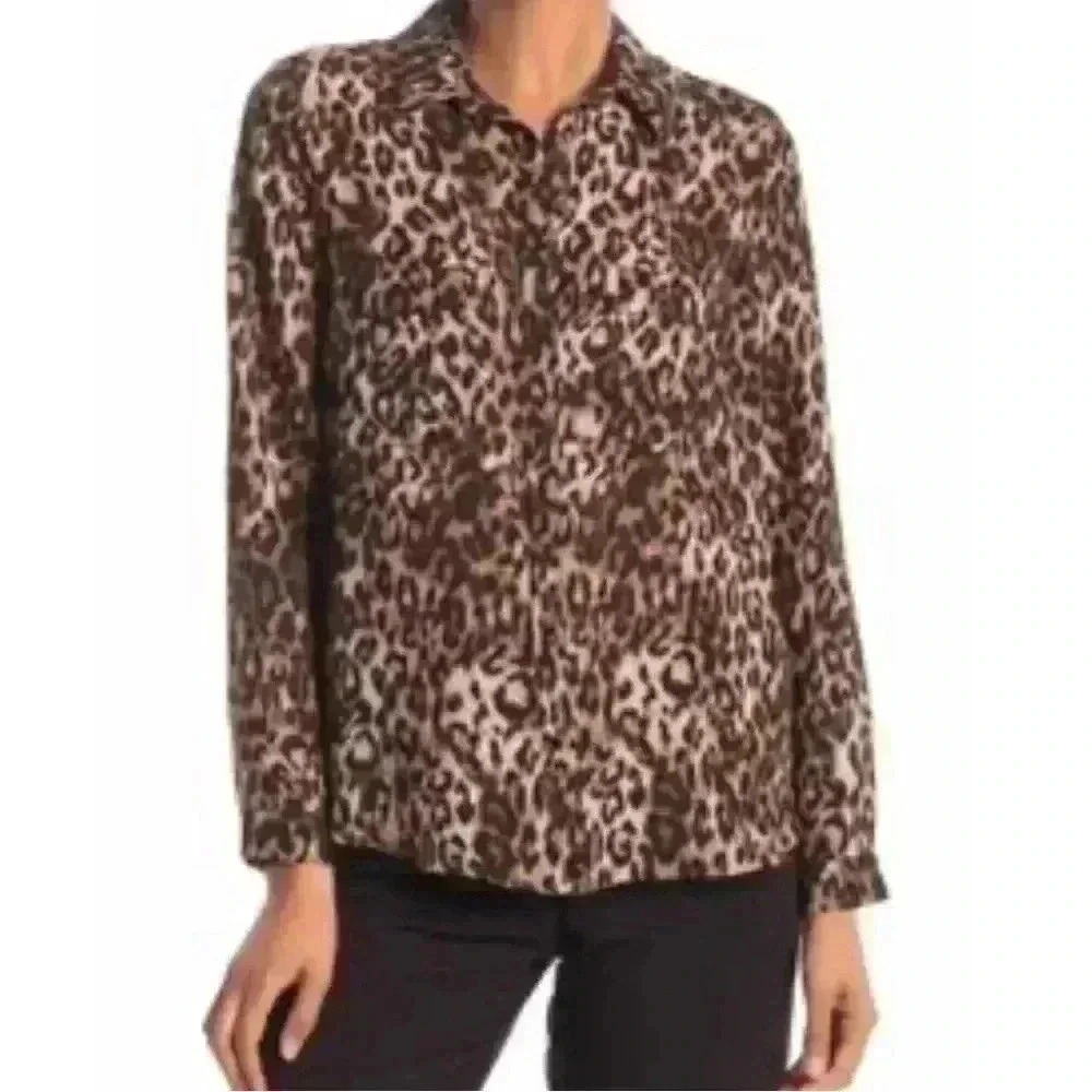 Calvin Klein | Long Sleeve Leopard Print Button Down Blouse